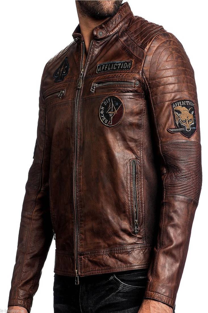 Men's brown genuine lambskin leather motorcycle jacket slim fit designer men biker jacket-l199