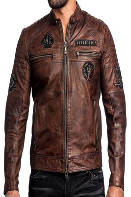 men's brown lambskin leather biker jacket classic moto zip style sophisticated 2