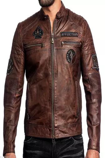 Men's brown genuine lambskin leather motorcycle jacket slim fit designer men biker jacket-l199