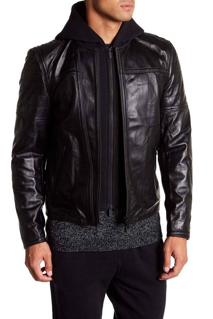 Men's black genuine lambskin leather motorcycle jacket slim fit designer men biker jacket-l200