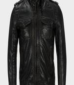 Men's black genuine lambskin leather motorcycle jacket slim fit designer men biker jacket-l202