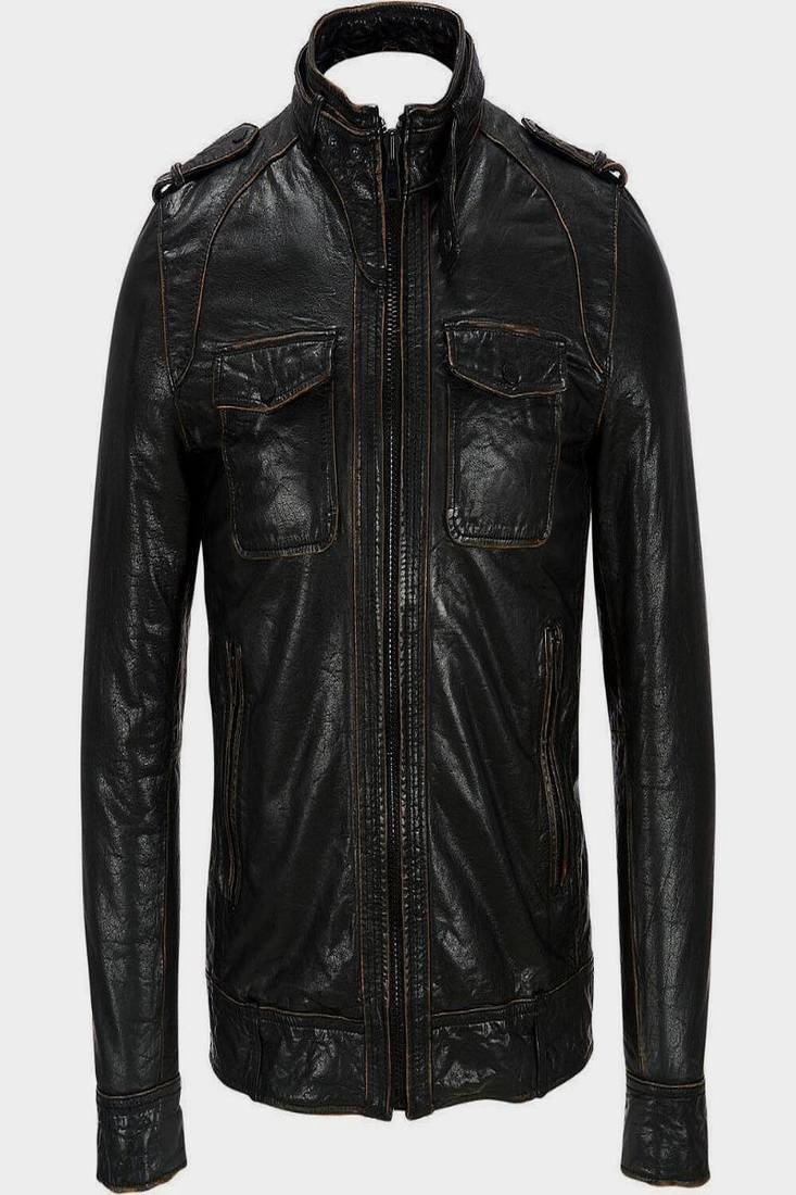 Men's black genuine lambskin leather motorcycle jacket slim fit designer men biker jacket-l202
