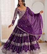 Classy Purple Thread Work Georgette Sangeet Wear Lehenga Choli