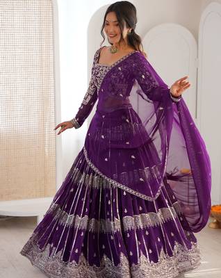 Classy Purple Thread Work Georgette Sangeet Wear Lehenga Choli 2