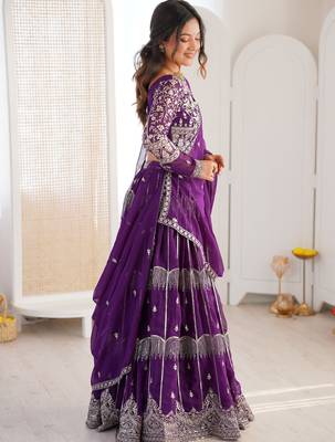 Classy Purple Thread Work Georgette Sangeet Wear Lehenga Choli 4