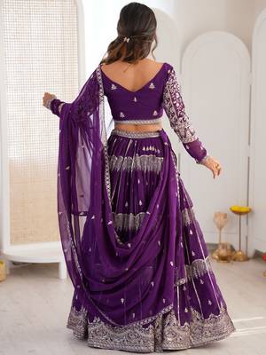 Classy Purple Thread Work Georgette Sangeet Wear Lehenga Choli 5