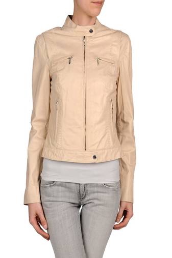 women's beige napa leather biker jacket classic moto zip style