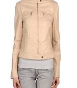 women's beige napa leather biker jacket classic moto zip style