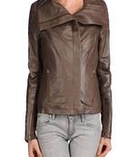 women's brown napa leather biker jacket classic moto zip style