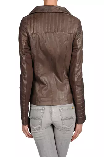 women's brown napa leather biker jacket classic moto zip style