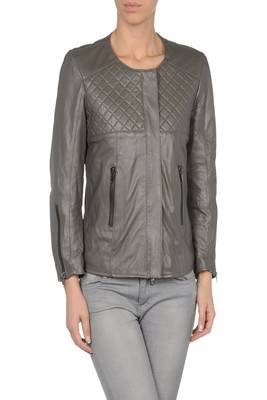 women's grey napa leather biker jacket classic moto zip style 1
