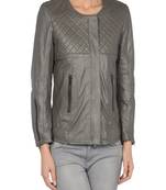 women's grey napa leather biker jacket classic moto zip style