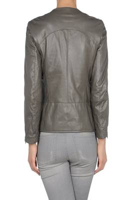 women's grey napa leather biker jacket classic moto zip style 2