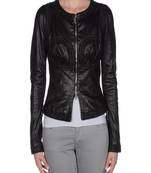 women's black napa leather biker jacket classic moto zip style modern