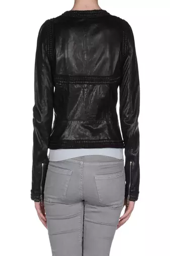 women's black napa leather biker jacket classic moto zip style modern