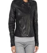 women's black napa leather biker jacket classic moto zip style stylish