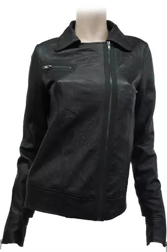 women's black napa leather biker jacket classic moto zip style genuine