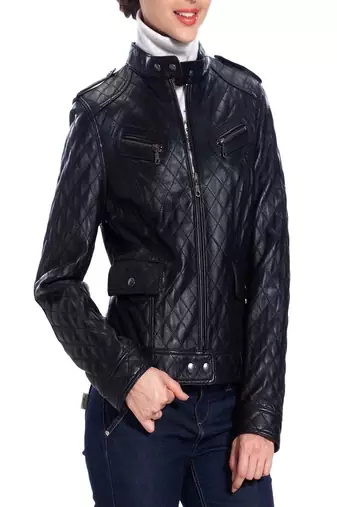 Women's 100% lambskin black leather jacket motorcycle napa leather jacket-lc82