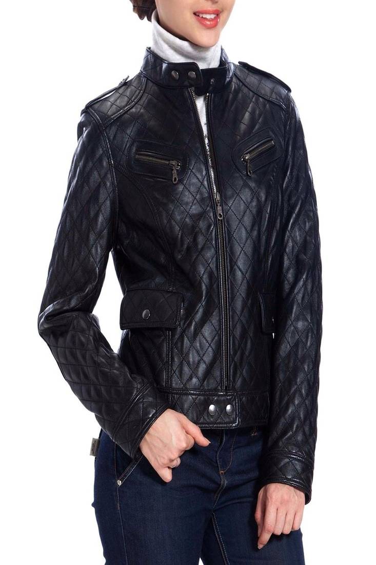 Women's 100% lambskin black leather jacket motorcycle napa leather jacket-lc82