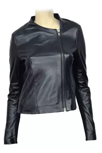 Women's 100% lambskin black leather jacket motorcycle napa leather jacket-lc83