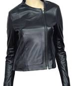 women's black napa leather biker jacket classic moto zip style refined