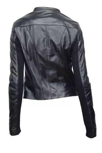women's black napa leather biker jacket classic moto zip style refined