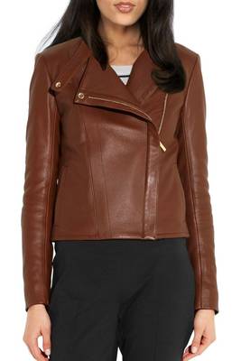 women's brown napa leather biker jacket classic moto zip style premium 1
