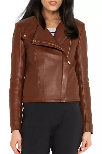Women's 100% lambskin brown  leather jacket motorcycle napa leather jacket-lc84