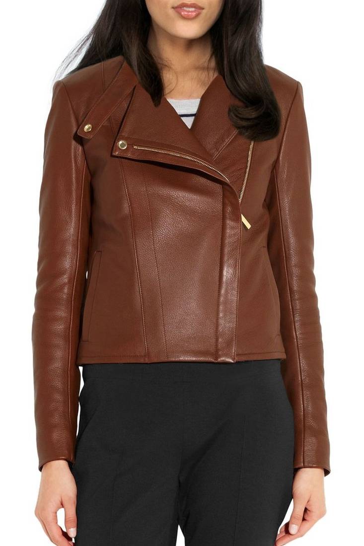 Women's 100% lambskin brown  leather jacket motorcycle napa leather jacket-lc84