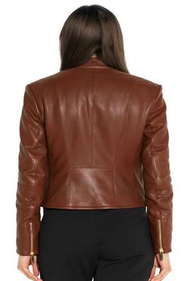 women's brown napa leather biker jacket classic moto zip style premium 2