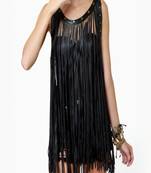 women's black premium lambskin leather jacket fringed western design