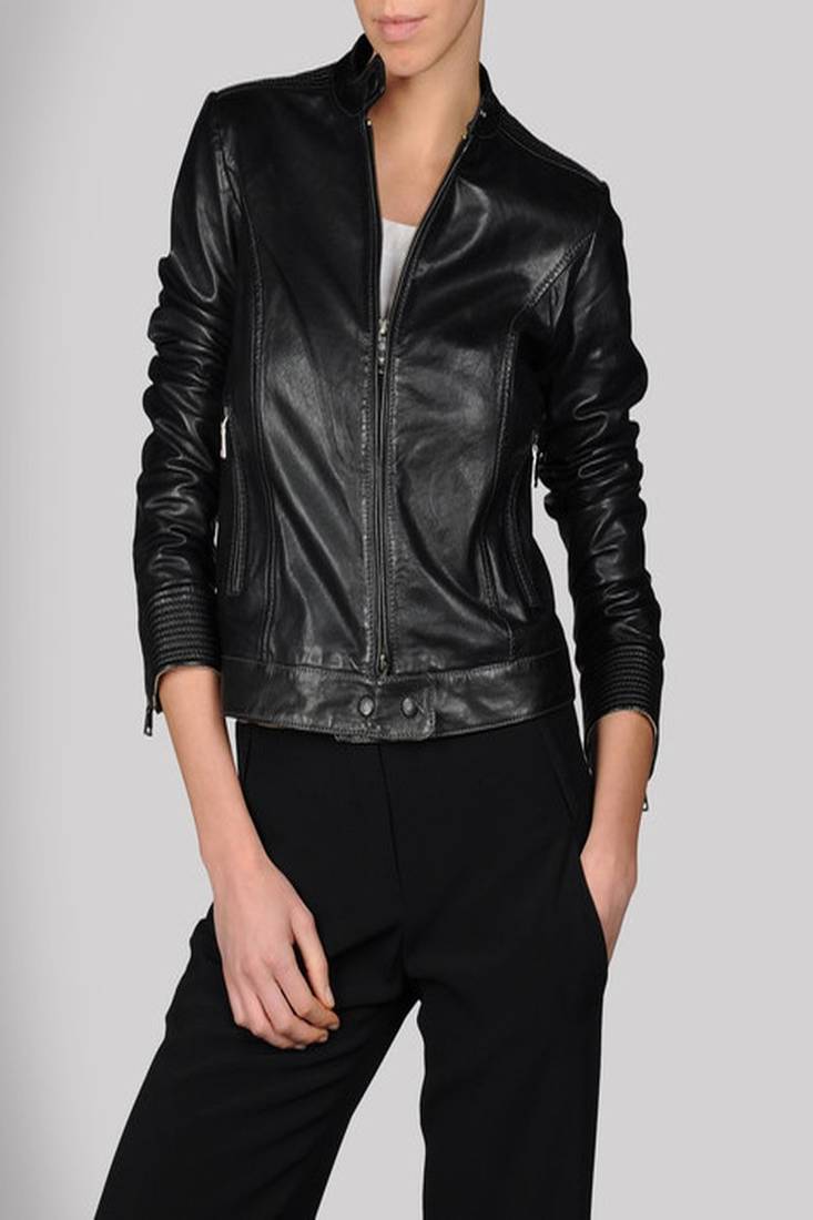 Women's 100% lambskin black leather jacket motorcycle napa leather jacket-lc86