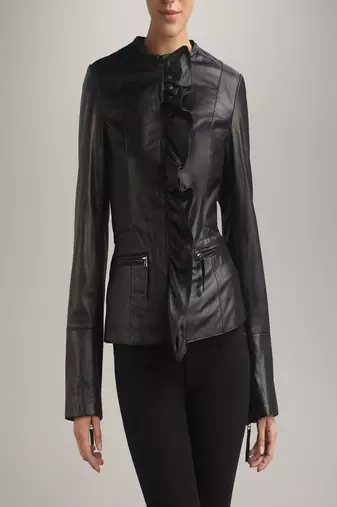 women's black napa leather biker jacket classic moto zip style elite
