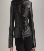 women's black napa leather biker jacket classic moto zip style elite