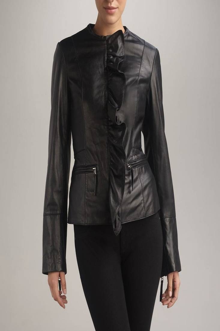 Women black 100% lambskin leather jacket biker motorcycle napa leather jacket-lc-100