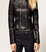 women's black napa leather biker jacket classic moto zip style select