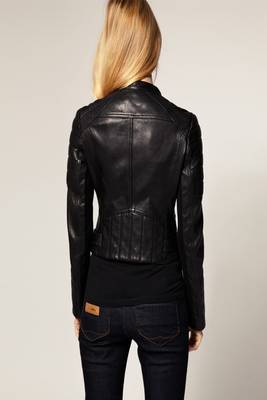women's black napa leather biker jacket classic moto zip style select 2