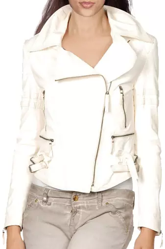Women white 100% lambskin leather jacket biker motorcycle napa leather jacket-lc-103