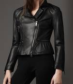 women's black napa leather biker jacket classic moto zip style unique