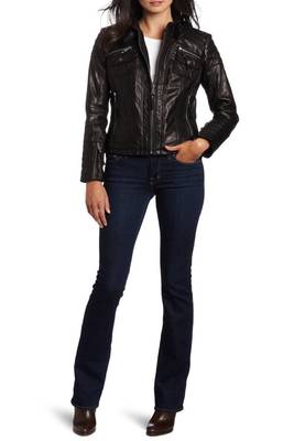 women's black napa leather biker jacket classic moto zip style original 1
