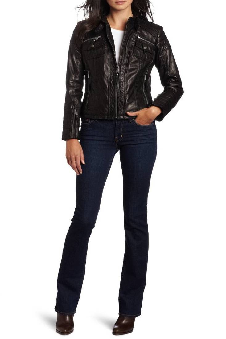 Women black 100% lambskin leather jacket biker motorcycle napa leather jacket-lc-106