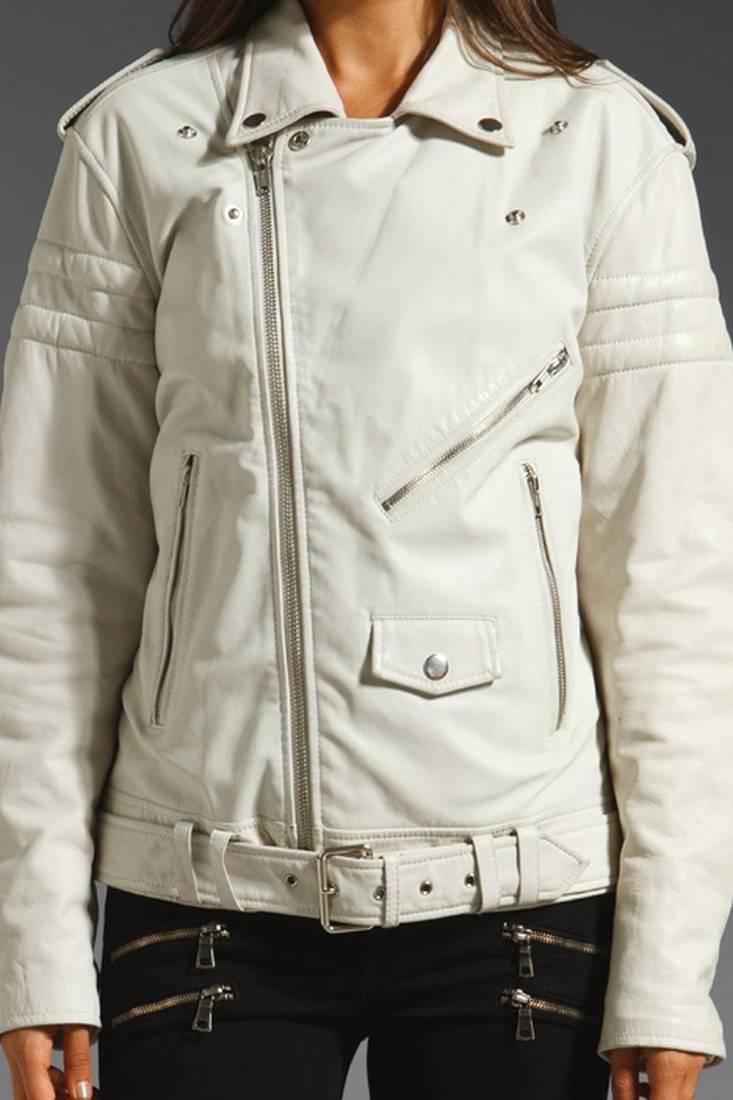 Women white 100% lambskin leather jacket biker motorcycle napa leather jacket-lc-108