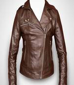 women's brown napa leather biker jacket classic moto zip style modern