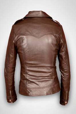 women's brown napa leather biker jacket classic moto zip style modern 2