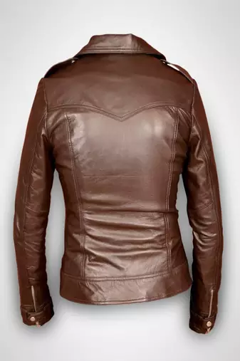 women's brown napa leather biker jacket classic moto zip style modern