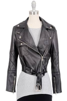 women's black napa leather biker jacket classic moto zip style top grade 1