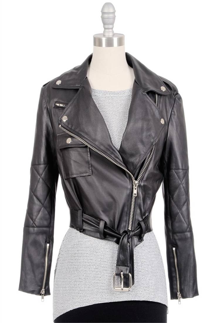 Women black 100% lambskin leather jacket biker motorcycle napa leather jacket-lc-110