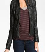 women's black napa leather biker jacket classic moto zip style fine