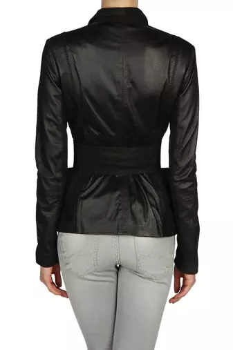 women's black napa leather biker jacket classic moto zip style pro