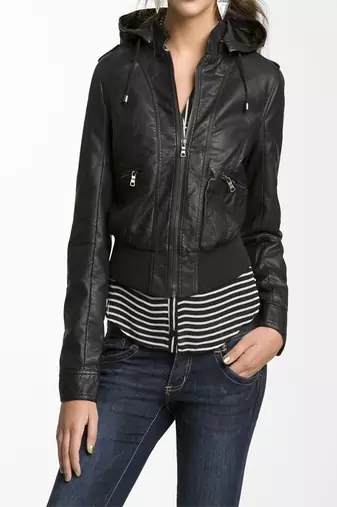 Women black 100% lambskin leather jacket biker motorcycle napa hood leather jacket-lc-116